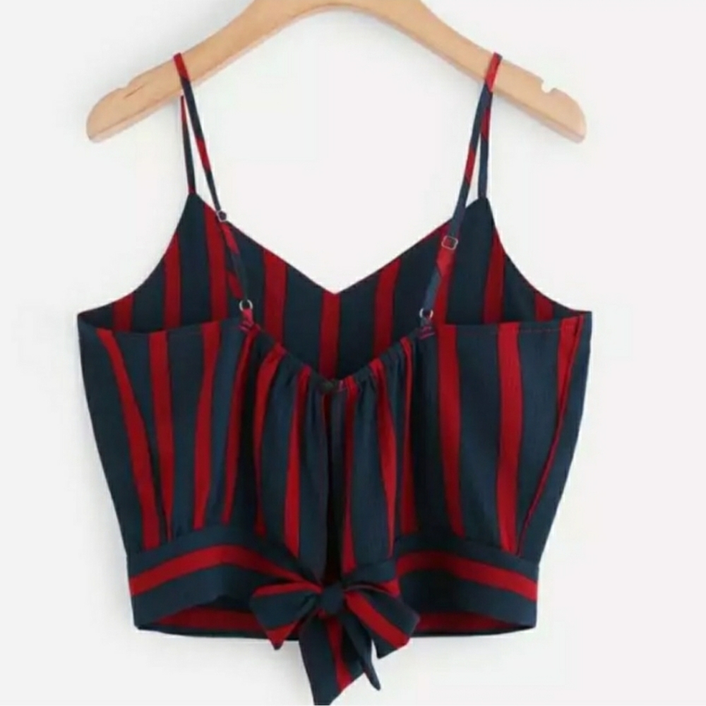 Navy and red striped crop blouse - Picture 3 of 4